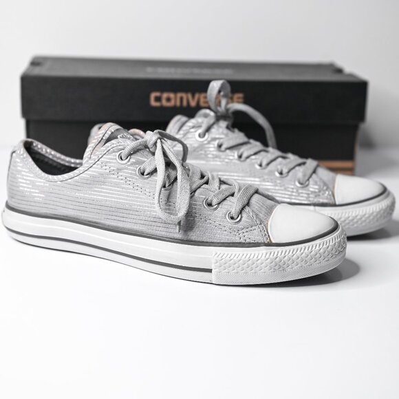 CONVERSE Chuck Taylor Silver Metallic Striped All Star Low Top Sneakers -Women 9 - Picture 1 of 10